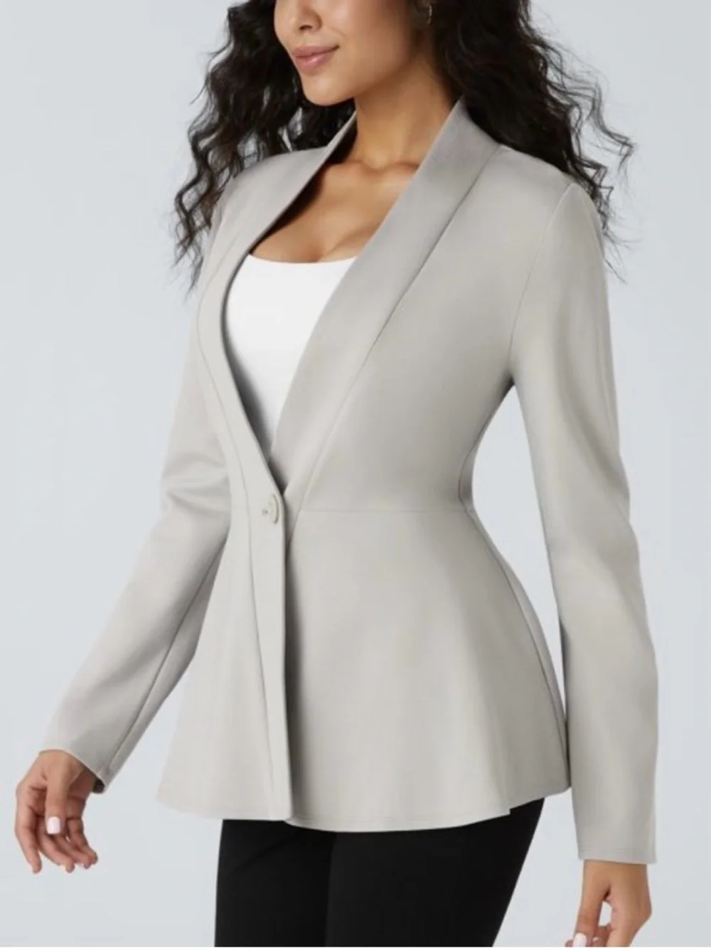 New Halara V Neck Single Button Peplum Jacket Earthy Grey - Picture 1 of 8